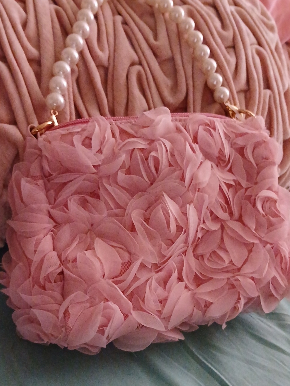 Pink Floral Applique Handbag